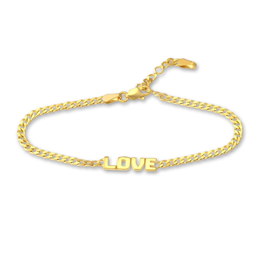 LOVE" Curb Bracelet 14K Yellow Gold 6.6" Adj. Bf8fbIdg