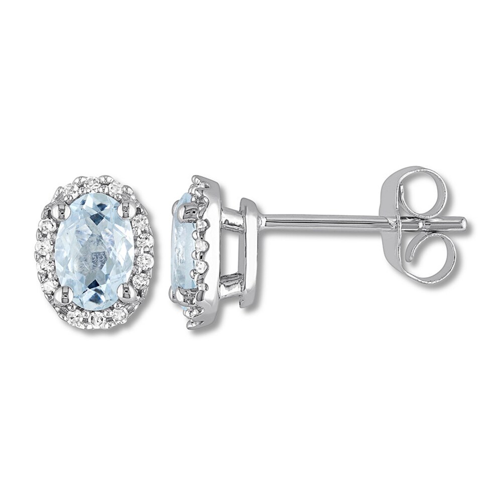 Aquamarine Earrings 1/15 ct tw Diamonds 14K White Gold Bj2hnqHo