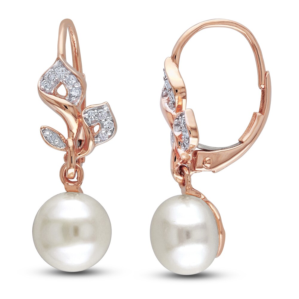 Cultured Freshwater Pearl Drop Earrings 1/10 ct tw Diamonds 10K Rose Gold BmfAc4VM