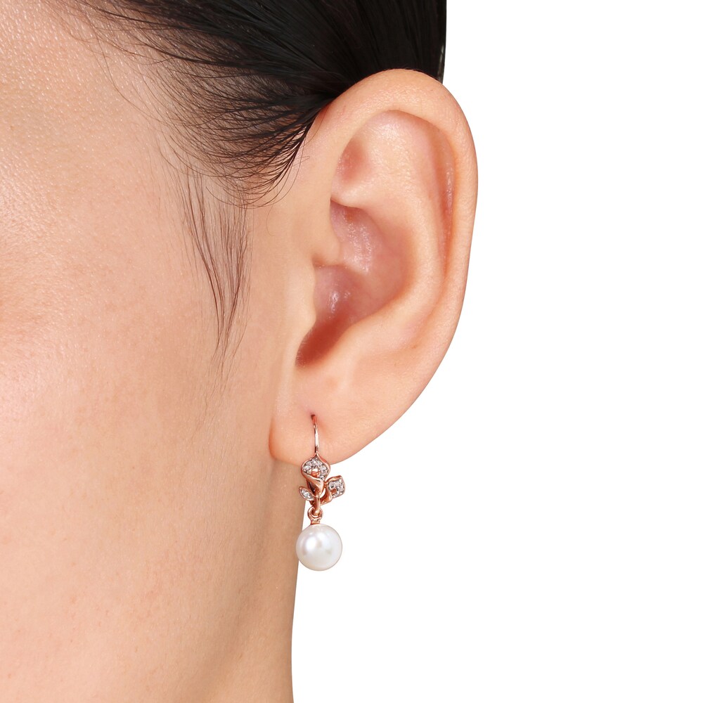 Cultured Freshwater Pearl Drop Earrings 1/10 ct tw Diamonds 10K Rose Gold BmfAc4VM