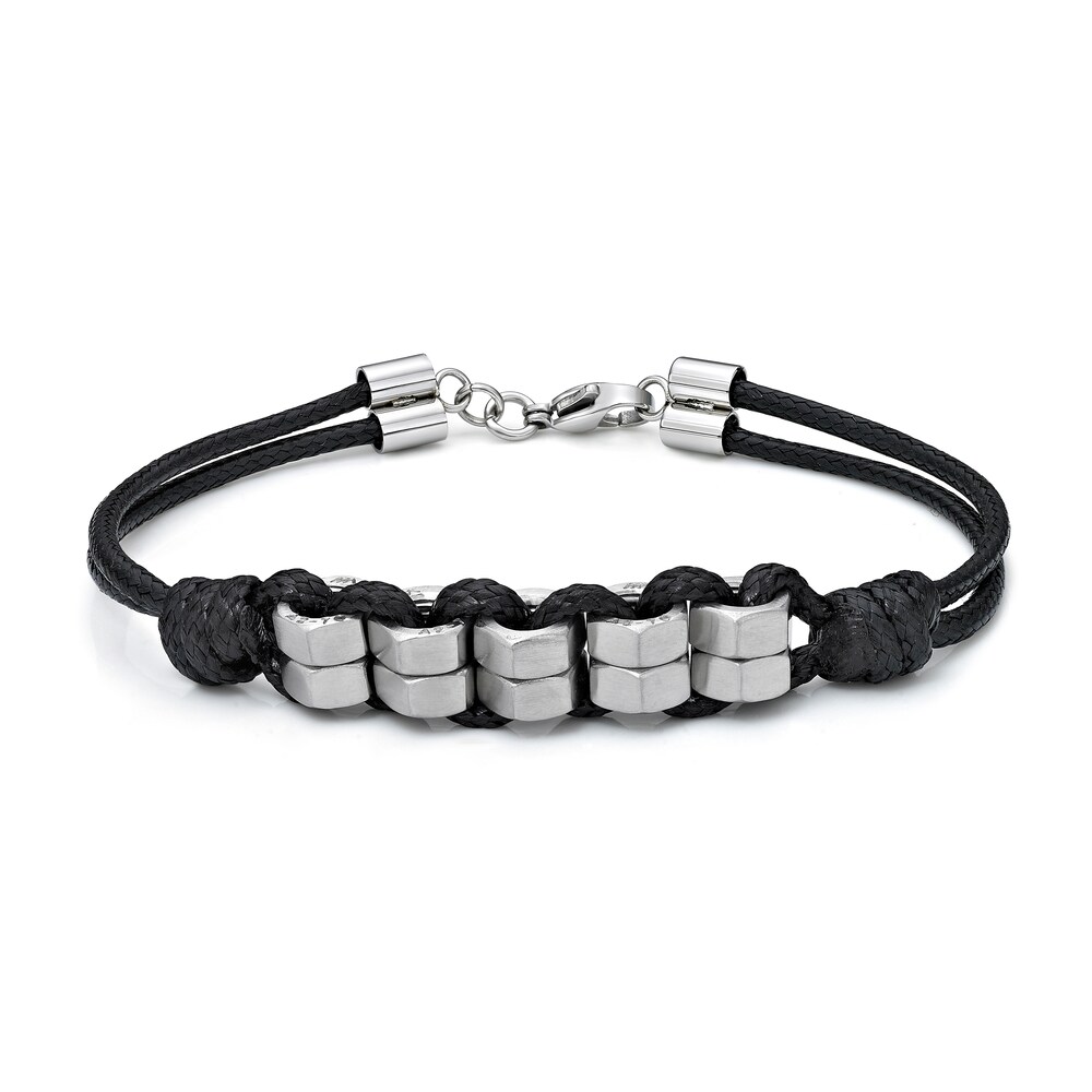Men's Waxed Leather Cord Bracelet Stainless Steel 8.25 Bq4lppbW