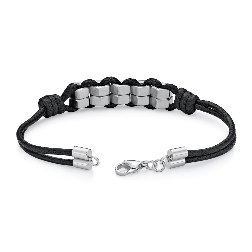 Men\'s Waxed Leather Cord Bracelet Stainless Steel 8.25 Bq4lppbW