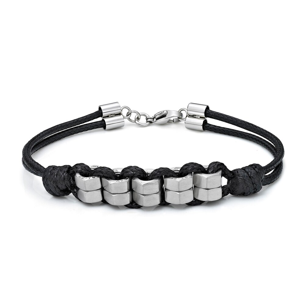 Men\'s Waxed Leather Cord Bracelet Stainless Steel 8.25 Bq4lppbW
