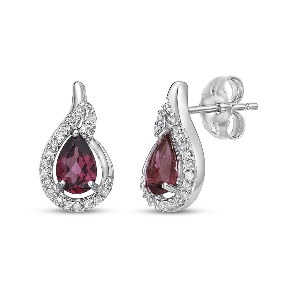 Natural Rhodolite Garnet Earrings 1/10 ct tw Diamonds 14K White Gold BqeocScv