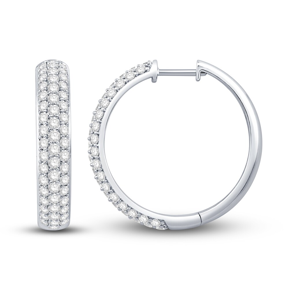 Diamond Hoop Earrings 2 ct tw Round 14K White Gold BrPUkV6x