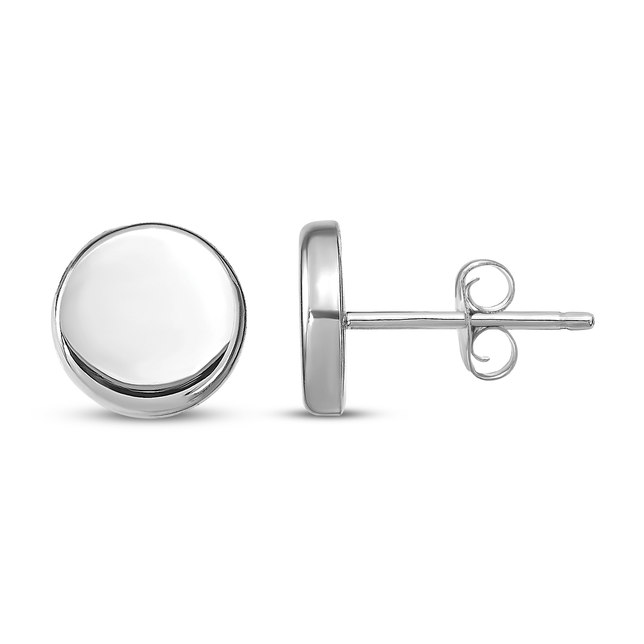 Button Disc Stud Earrings 14K White Gold BrhjNmlB