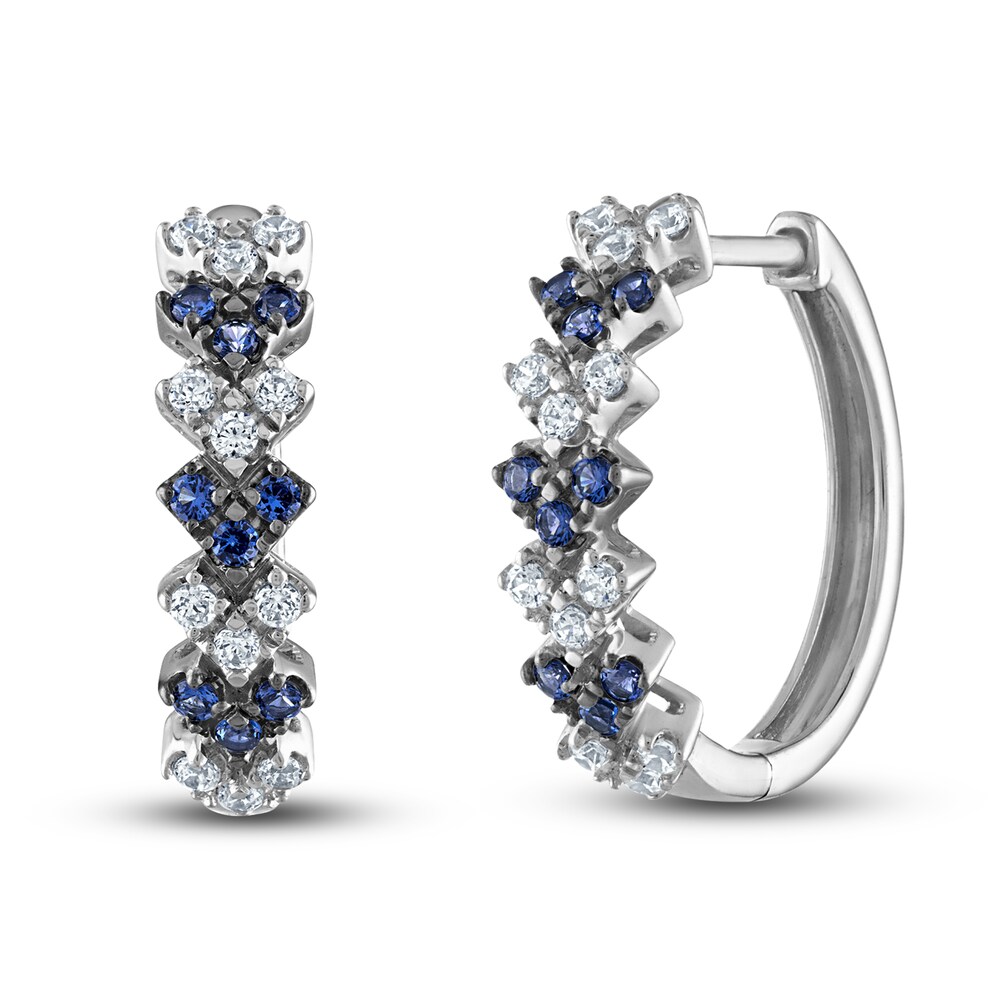 Vera Wang WISH Diamond & Blue Sapphire Hoop Earrings 1/4 ct tw Round 10K White Gold BrrUpRd5