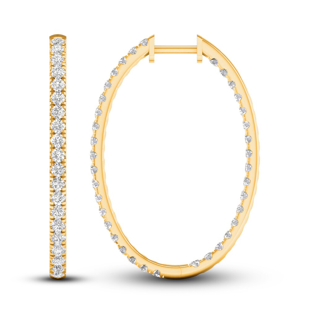 Lab-Created Diamond Hoop Earrings 2 ct tw Round 14K Yellow Gold Bt90T8Rj