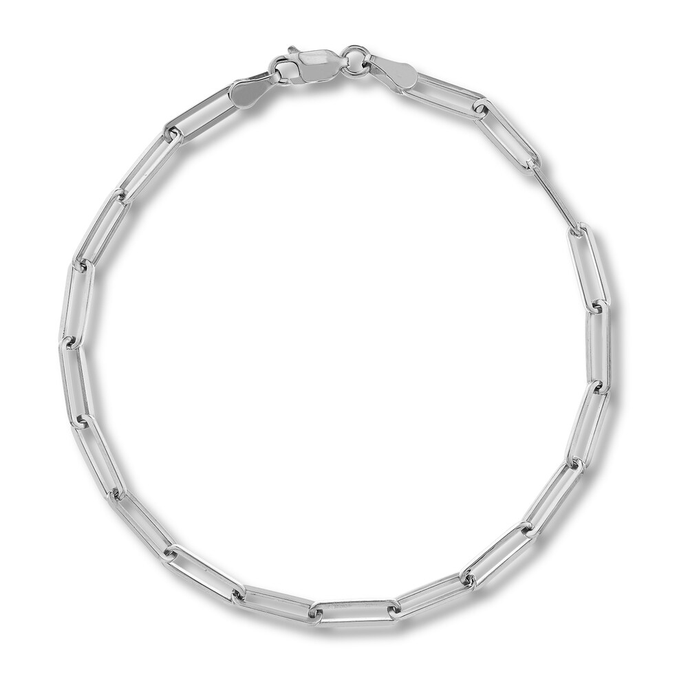 Paper Clip Chain Bracelet 14K White Gold 8" Buz0oN4Z
