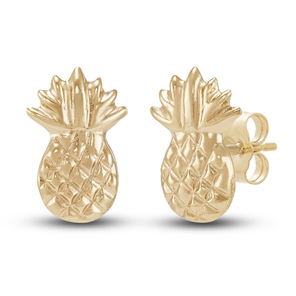 Pineapple Button Stud Earrings 14K Yellow Gold Bz1CTACv