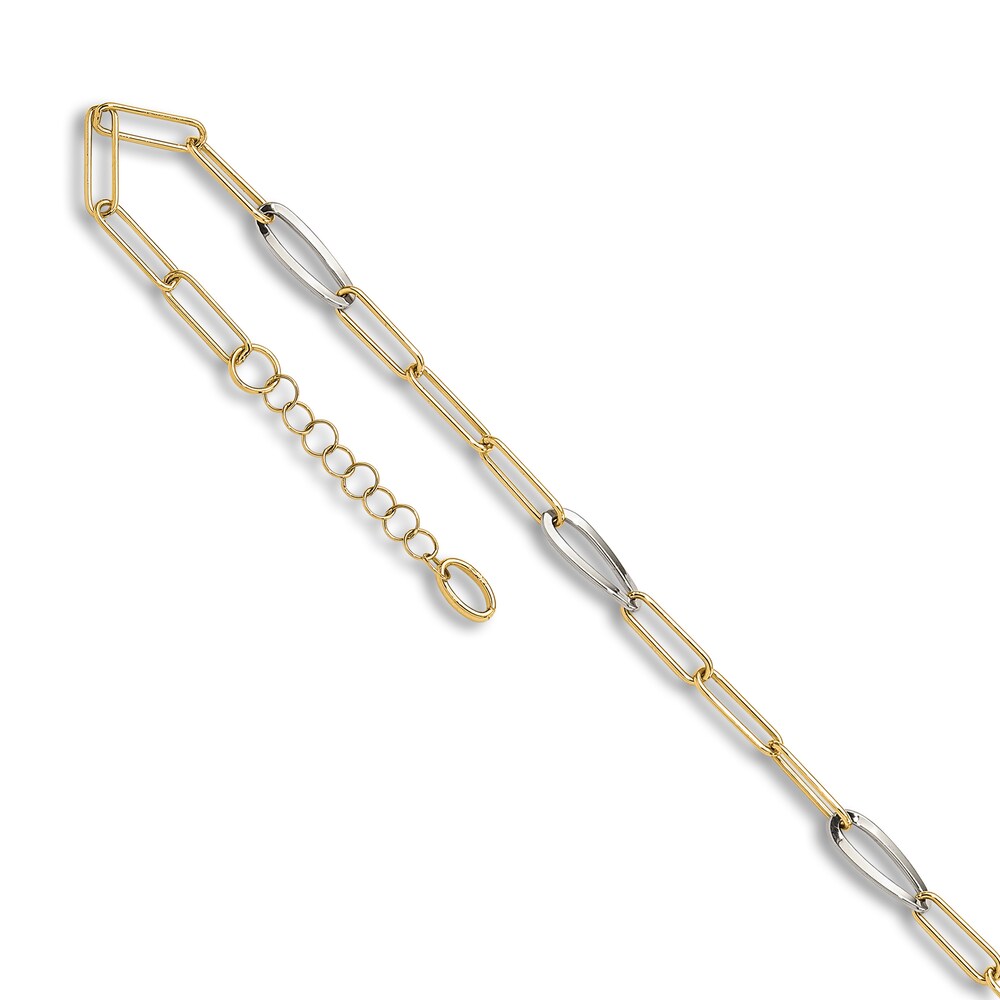 High-Polish Mirror Link Anklet 14K Two-Tone Gold 9" C21PV8LP