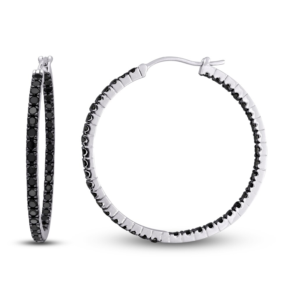 Black Diamond Hoop Earrings 2-1/5 ct tw Round Sterling Silver C2z1PygW