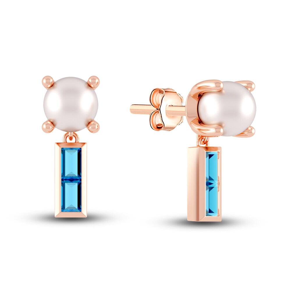 Juliette Maison Natural Blue Zircon Baguette and Cultured Freshwater Pearl Earrings 10K Rose Gold C5l0bb9o