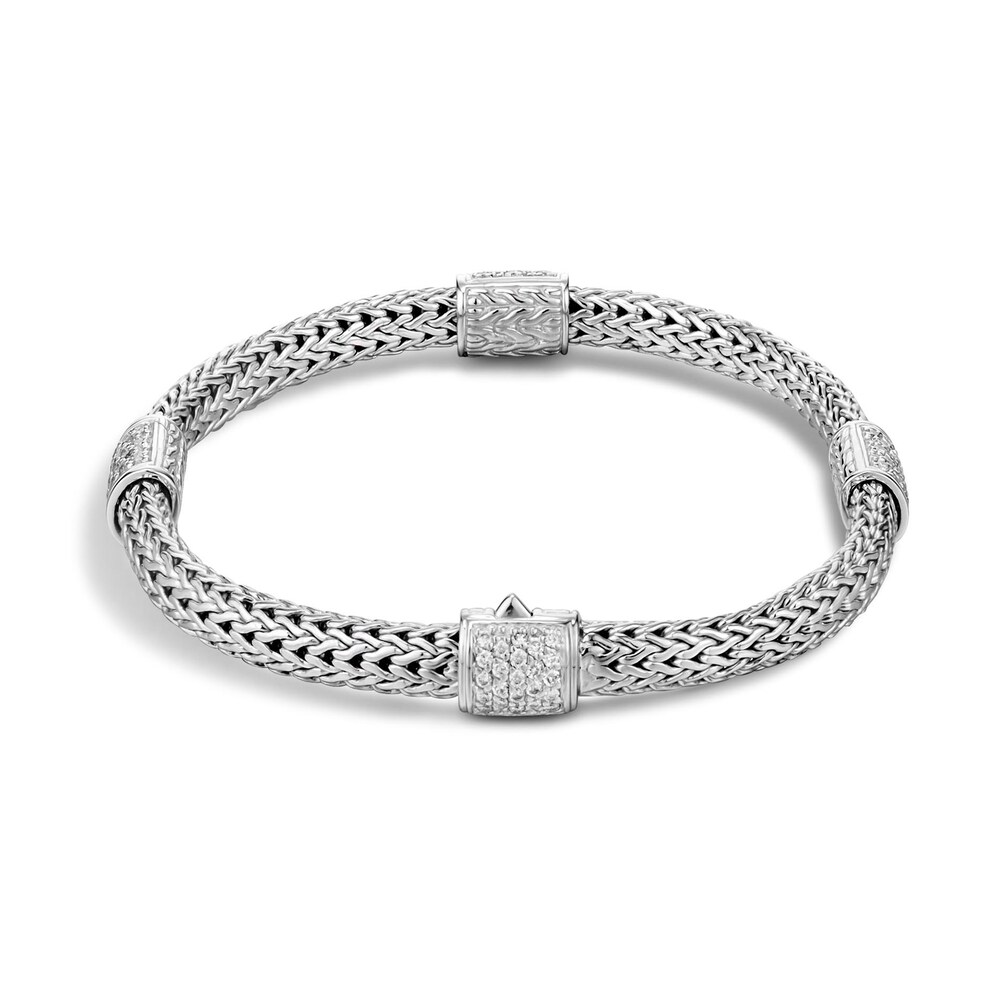 John Hardy Classic Chain 5MM Bracelet in Silver with Diamonds, Large C8zBAEuV