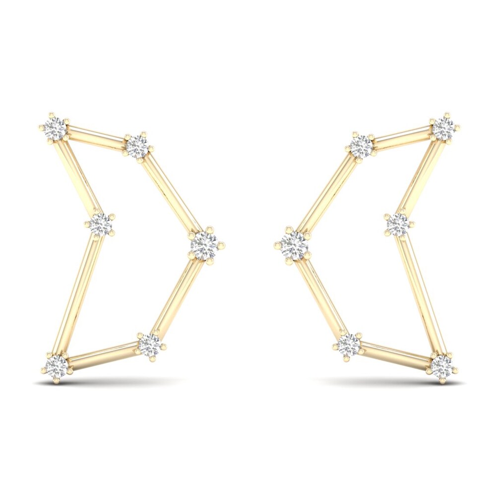 Diamond Capricorn Constellation Earrings 1/8 ct tw Round 14K Yellow Gold CATKAwSP