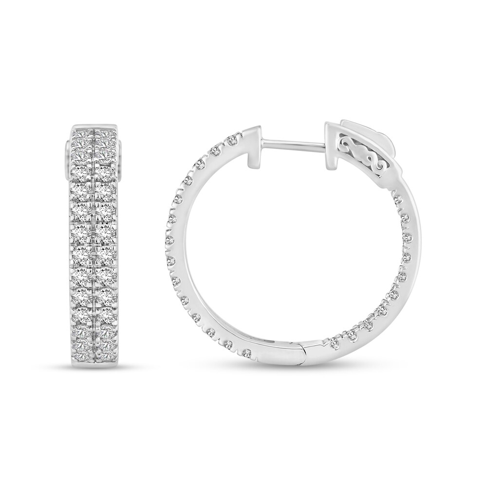 Diamond Double Hoop Earrings 2 ct tw Round 18K White Gold CDirmUxG