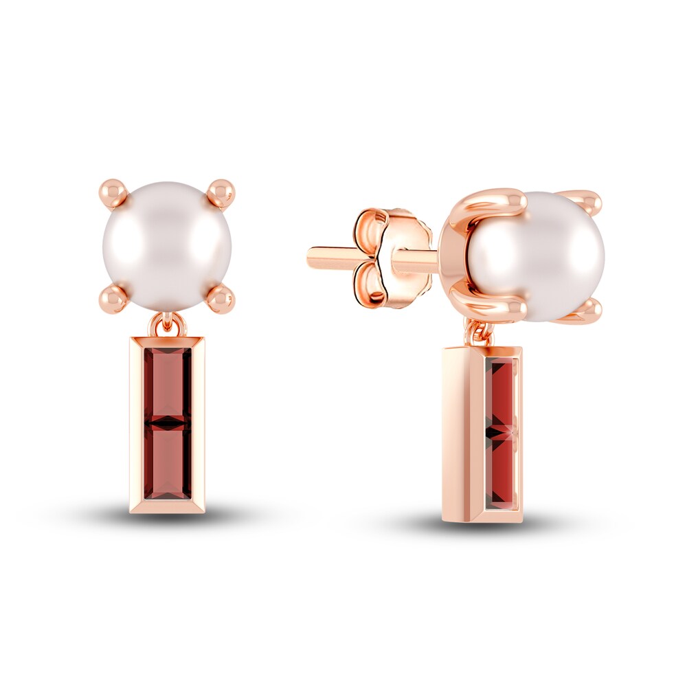 Juliette Maison Natural Garnet Baguette and Cultured Freshwater Pearl Earrings 10K Rose Gold CDz6wFiY [CDz6wFiY]