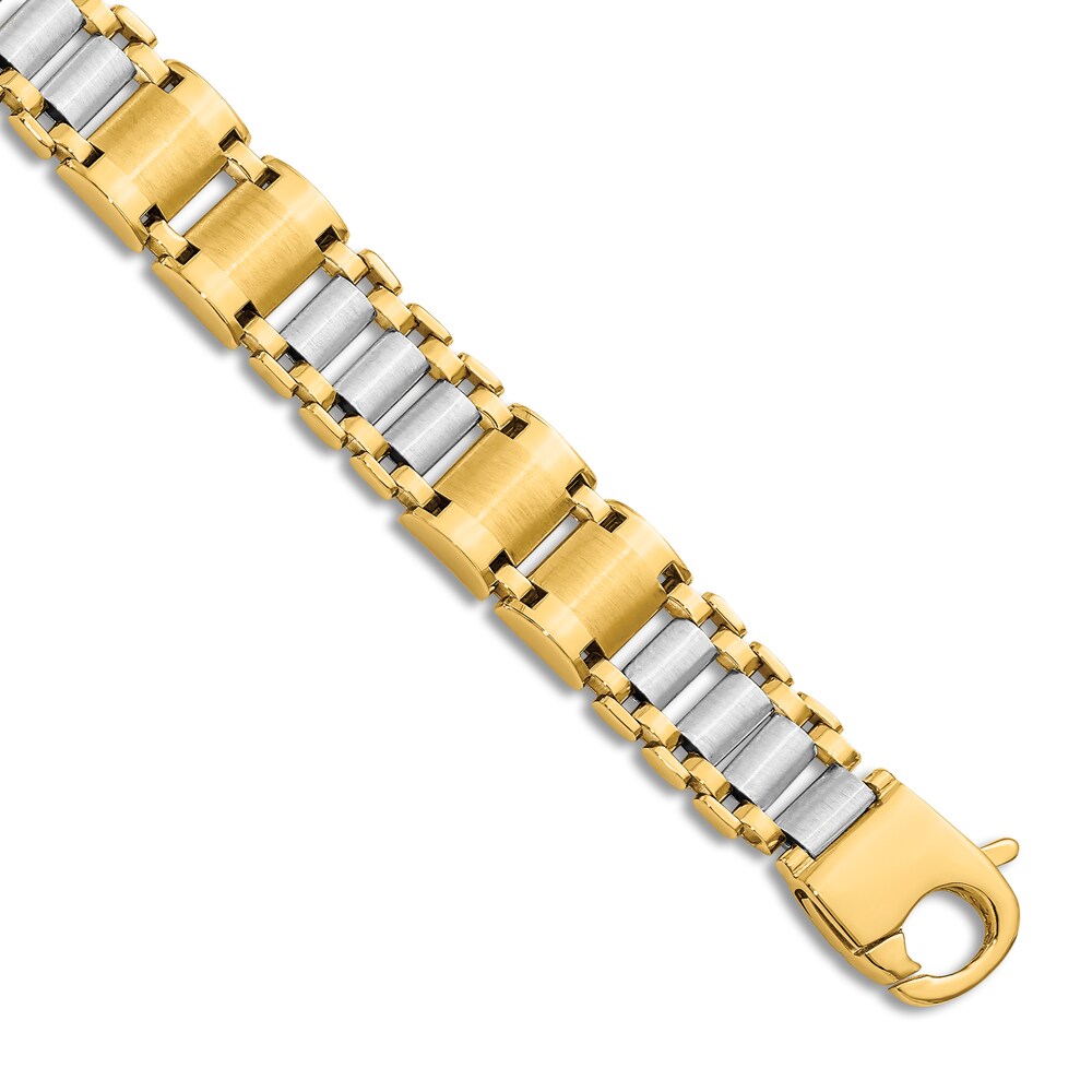 Men's Brushed Link Bracelet 14K Two-Tone Gold 8.5" CHUMFD4q