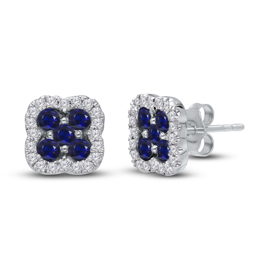 Kallati Natural Blue Sapphire Stud Earrings 1/4 ct tw Diamonds 14K White Gold CISOKWW5