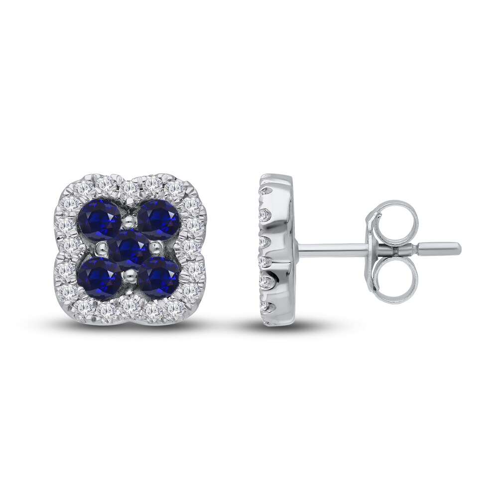 Kallati Natural Blue Sapphire Stud Earrings 1/4 ct tw Diamonds 14K White Gold CISOKWW5