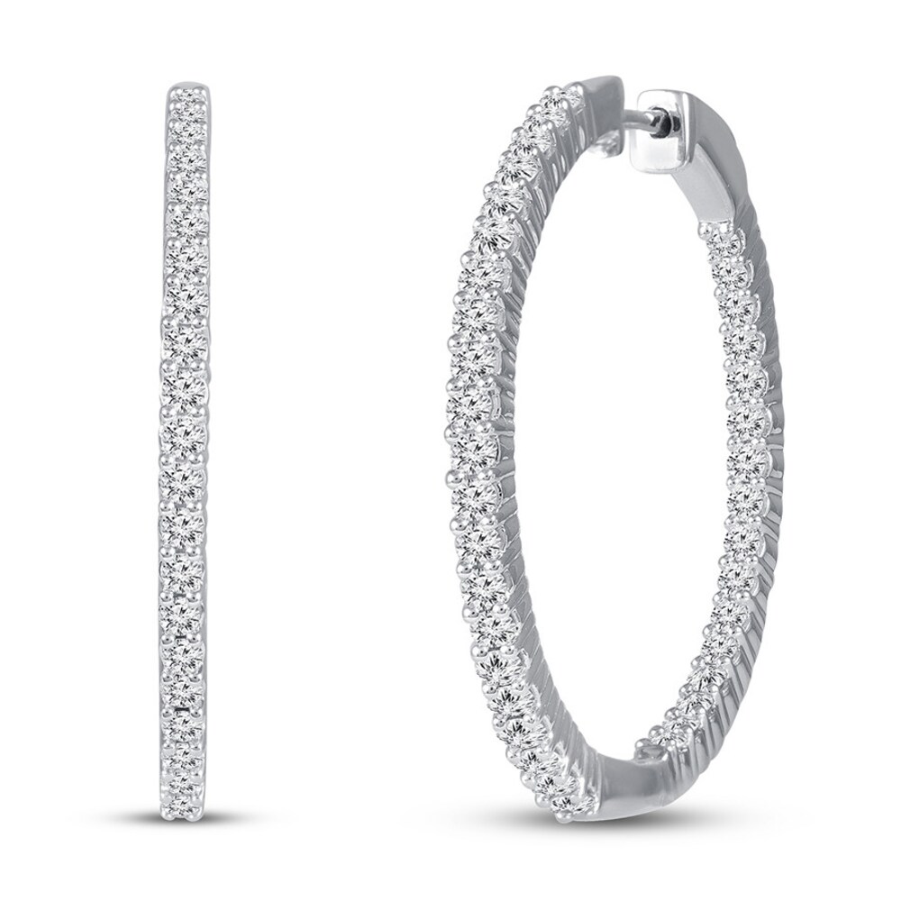 Diamond Hoop Earrings 2 ct tw Round 14K White Gold CIicQ8Wj