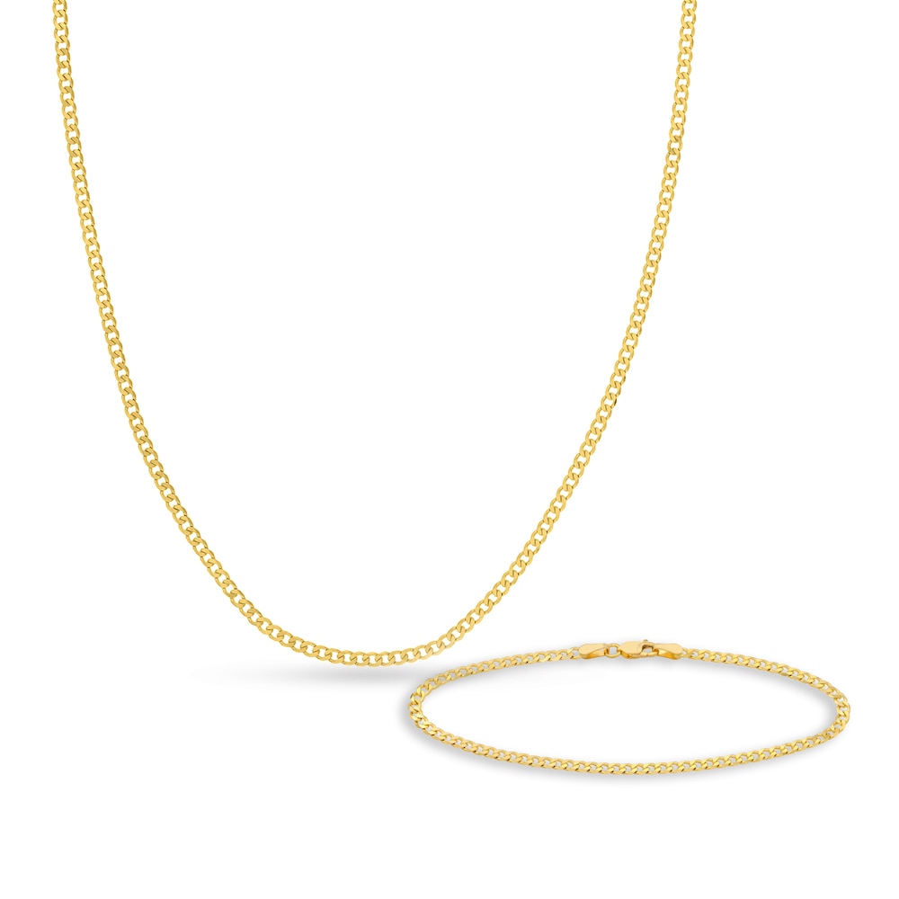 Curb Chain Necklace/Bracelet Set 14K Yellow Gold 18" CJsP0i90