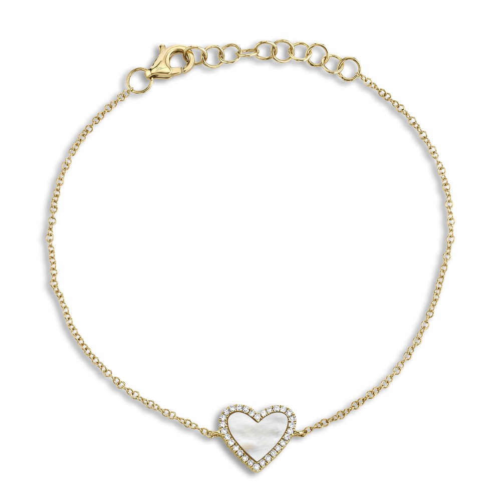Shy Creation Natural Mother-of-Pearl Heart Bracelet 1/20 ct tw Diamonds 14K Yellow Gold 6" SC55019154 CQT2galy