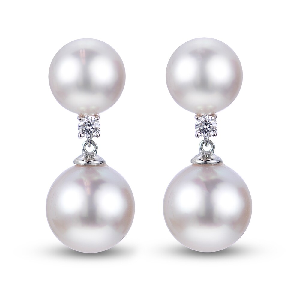 Cultured Akoya Pearl Earrings 1/5 ct tw Diamonds 14K White Gold CYmNtN47