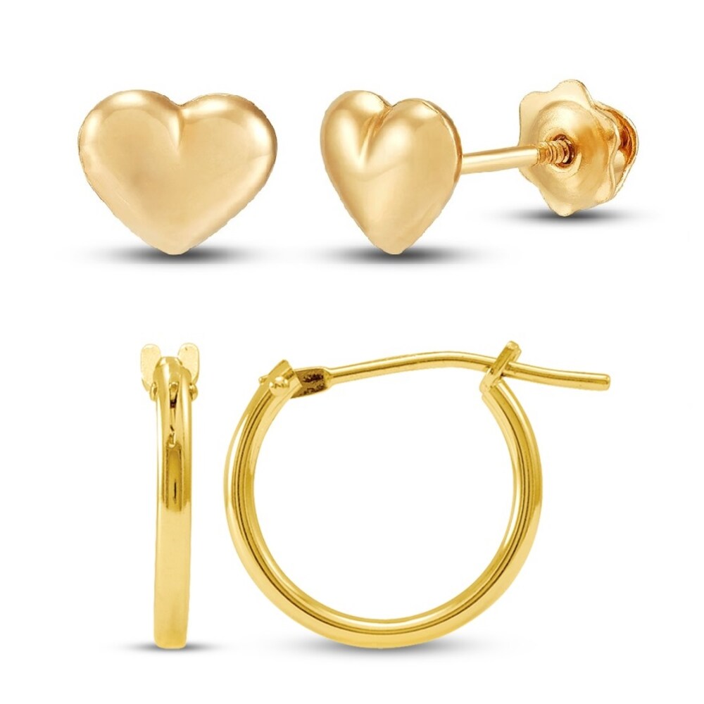 Children's Hoop & Heart Stud Earrings 14K Yellow Gold CaVQh2cy