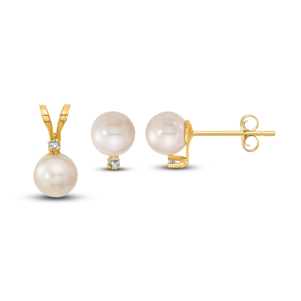 Cultured Akoya Pearl & Diamond Pendant/Earrings Set Diamond Accent 14K Yellow Gold Ci6mGYm1