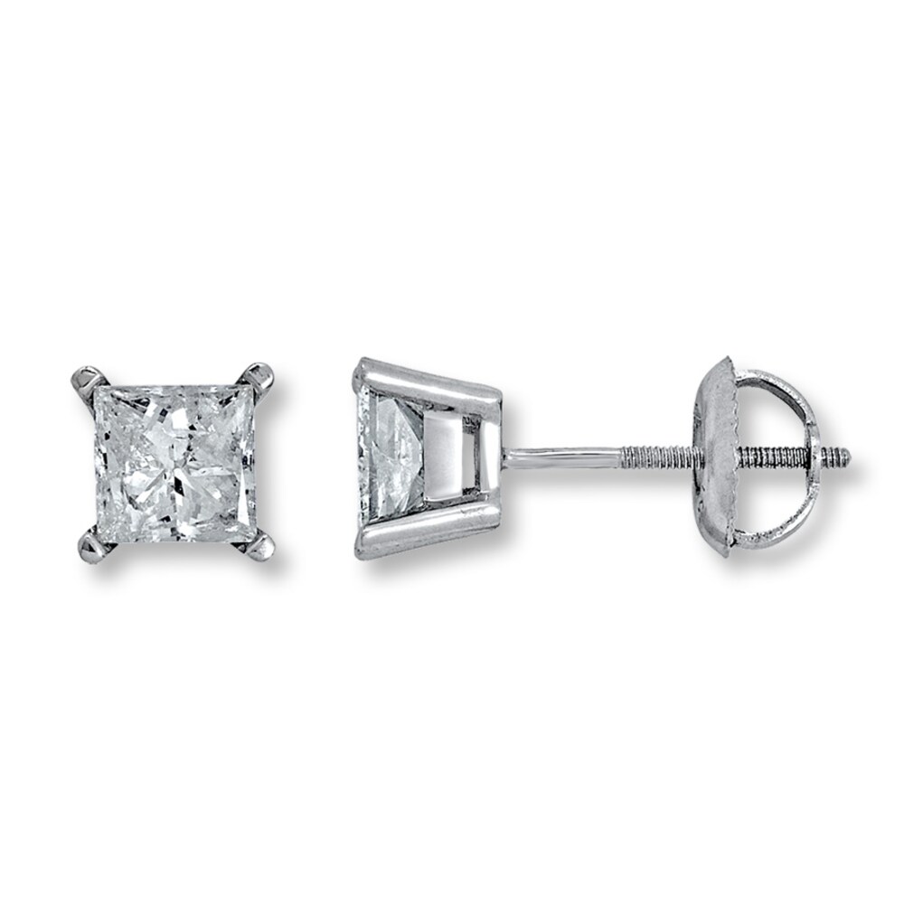 Certified Diamond Earrings 1 ct tw Princess-cut 18K White Gold (I1/I) CihP9fSa