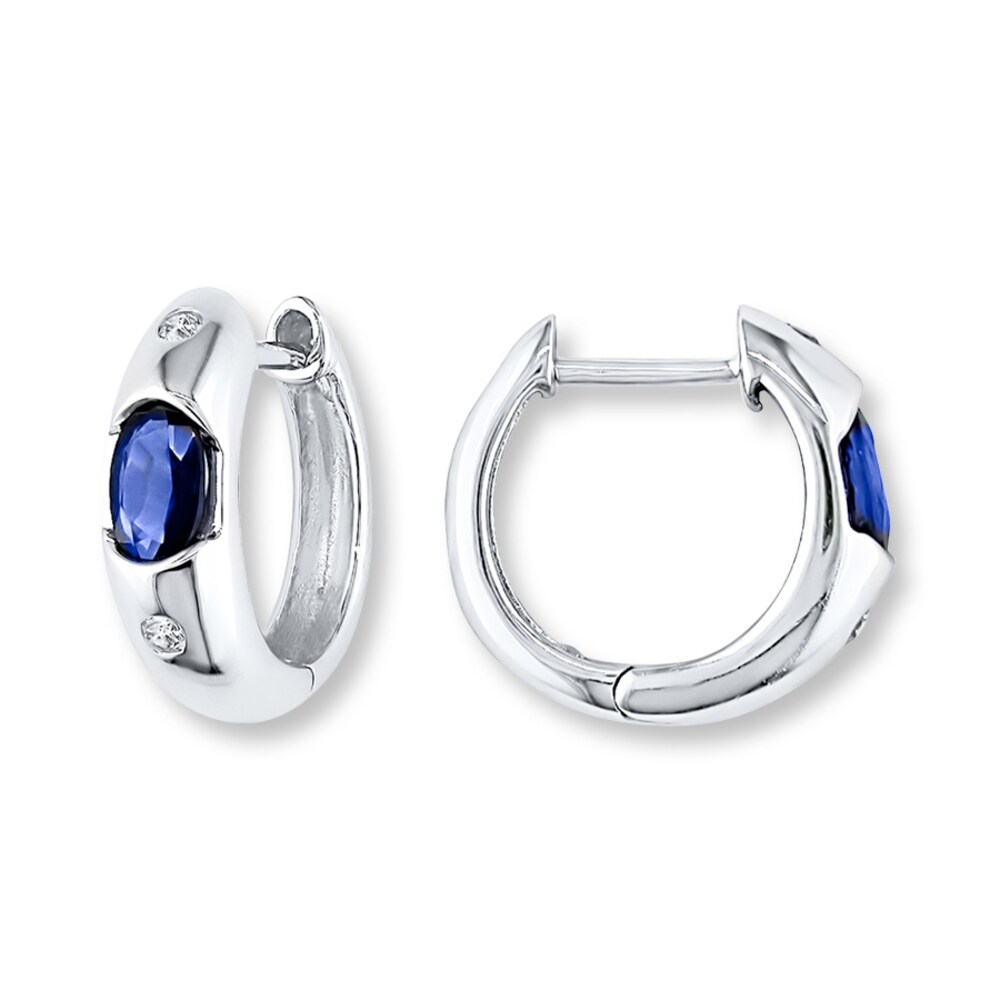 Natural Sapphire Earrings 1/20 ct tw Diamonds 10K White Gold CkaHEeN5