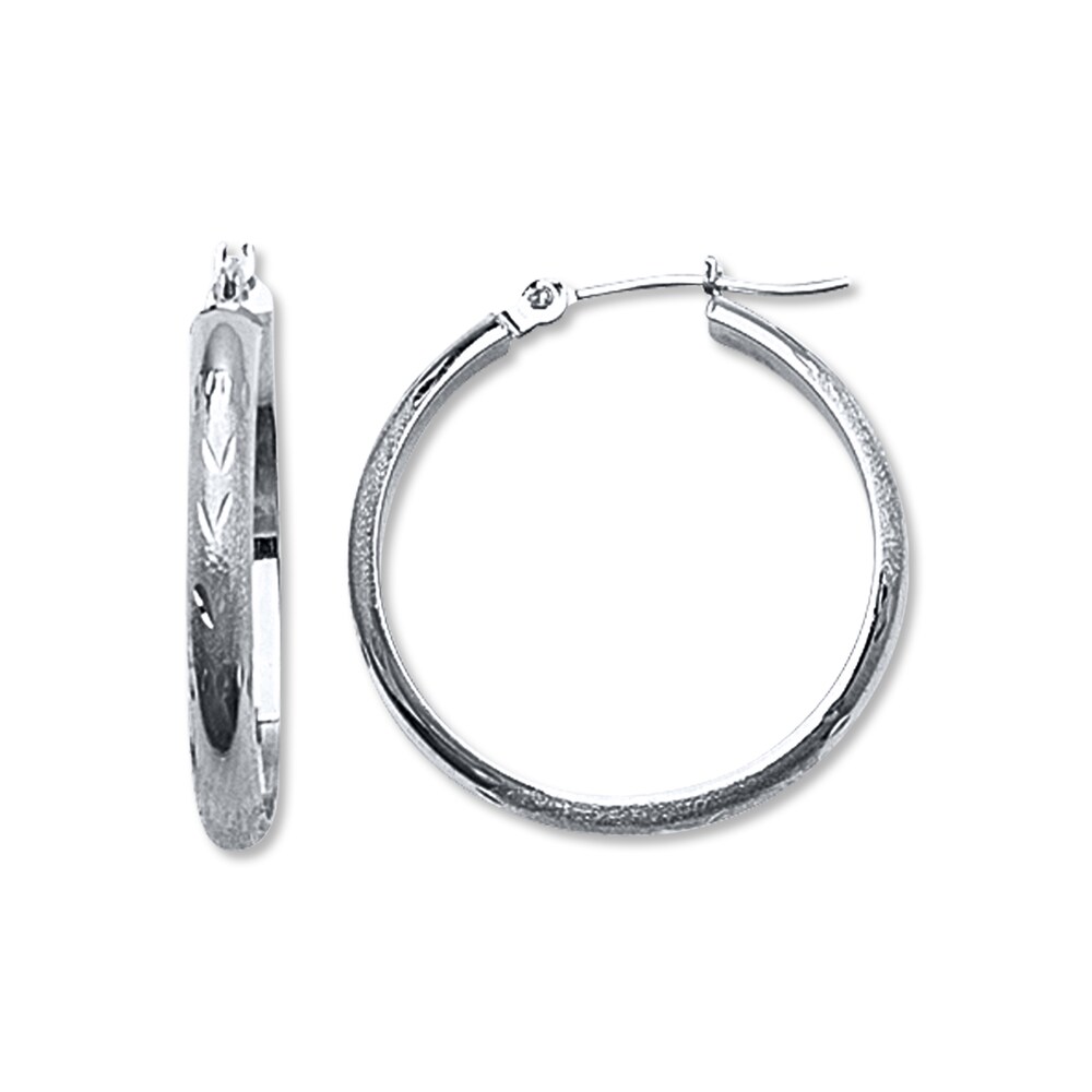 Etched Hoop Earrings 14K White Gold 25mm CpZC3stm