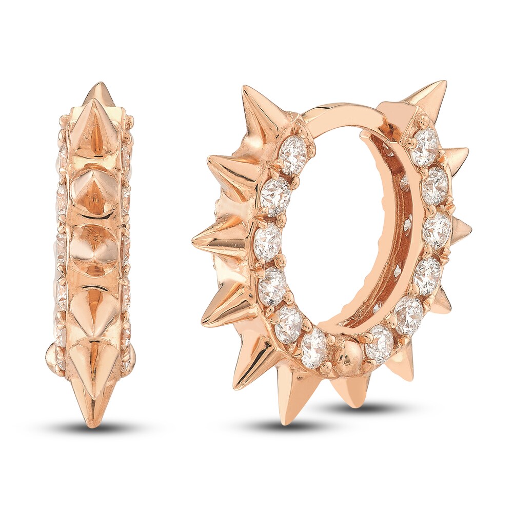 Diamond Spike Huggie Earrings 1/2 ct tw Round 14K Rose Gold 10mm CqFWSO7D