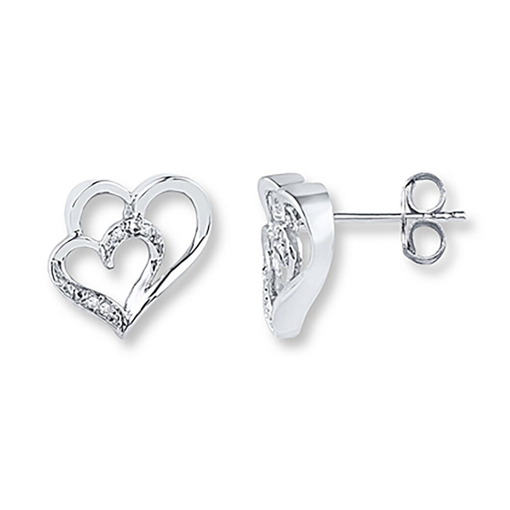 Double Heart Earrings Diamond Accents 10K White Gold Cr2O1GOA