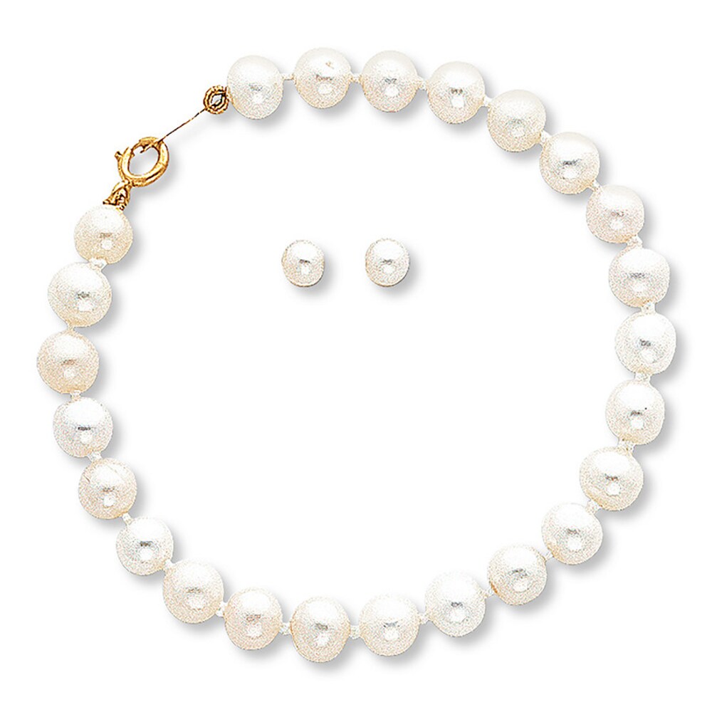 Cultured Pearl Set Earrings & Bracelet 14K Yellow Gold CsoNB8IX