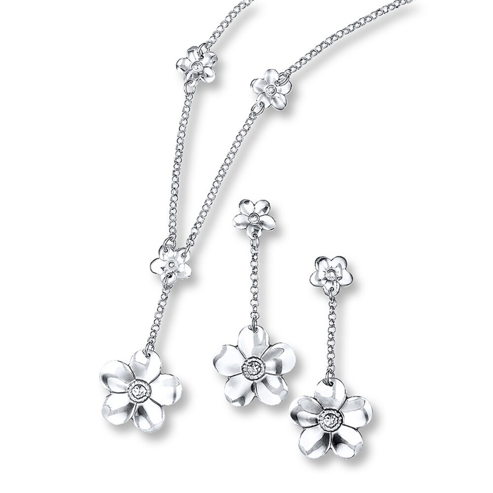 Dogwood Blossom Set Necklace & Earrings Sterling Silver Cwgu7Wfe