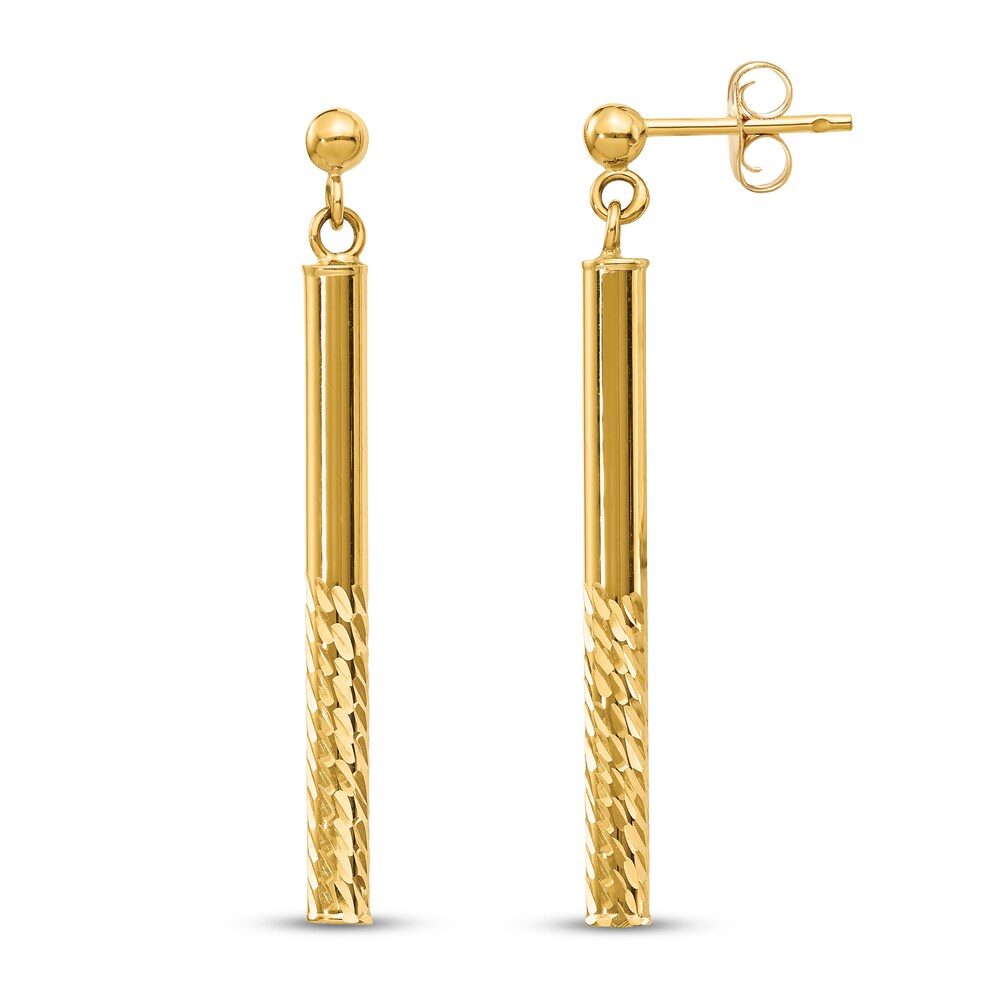 Diamond-cut Bar Dangle Post Earrings 14K Yellow Gold DBfRXiPW