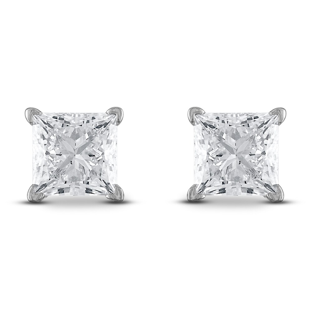 Certified Diamond Solitaire Stud Earrings 3/4 ct tw Princess 18K White Gold (SI2/I) DC178EjF