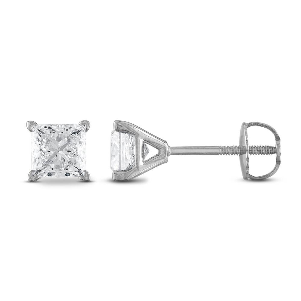Certified Diamond Solitaire Stud Earrings 3/4 ct tw Princess 18K White Gold (SI2/I) DC178EjF