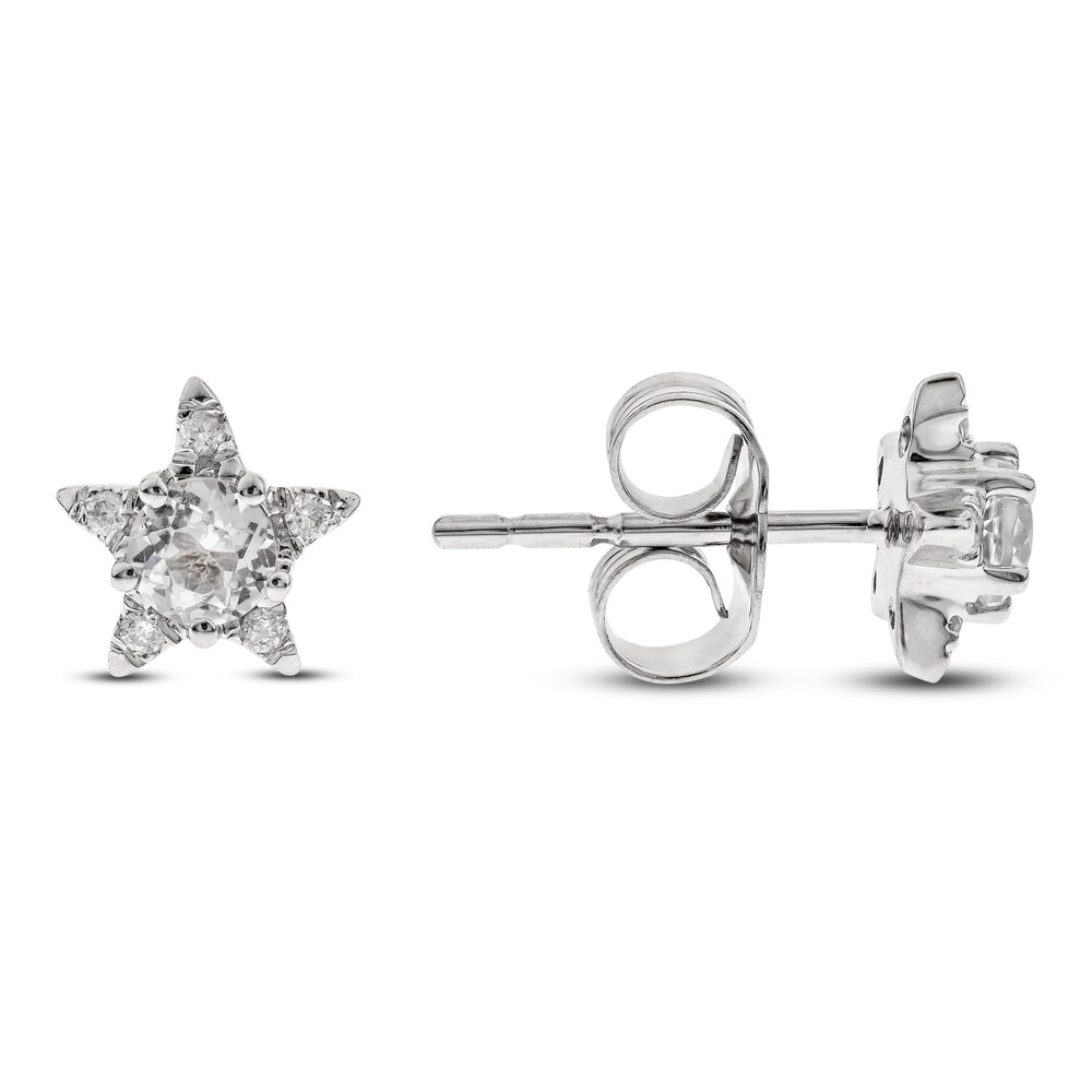 Natural White Topaz Star Stud Earrings 1/20 ct tw Diamonds 14K White Gold DCeycUMG