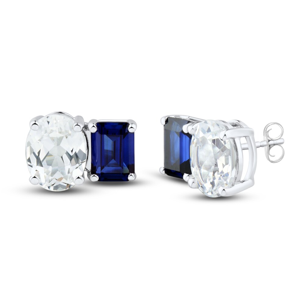 Lab-Created White Sapphire & Lab-Created Blue Sapphire Stud Earrings 10K White Gold DEjldjum