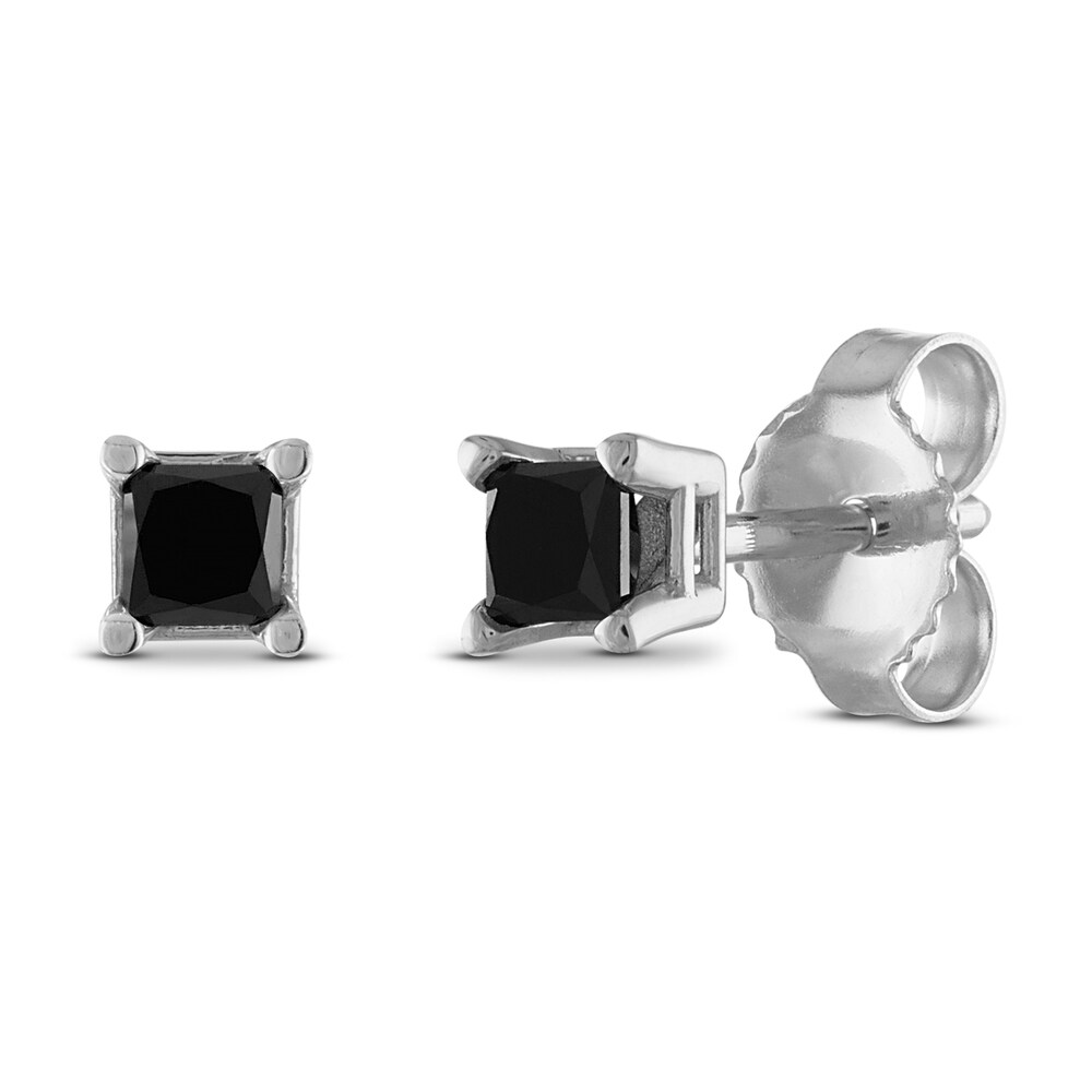 Black Diamond Solitaire Stud Earrings 1/4 ct tw Princess 10K White Gold DGNa2hXd