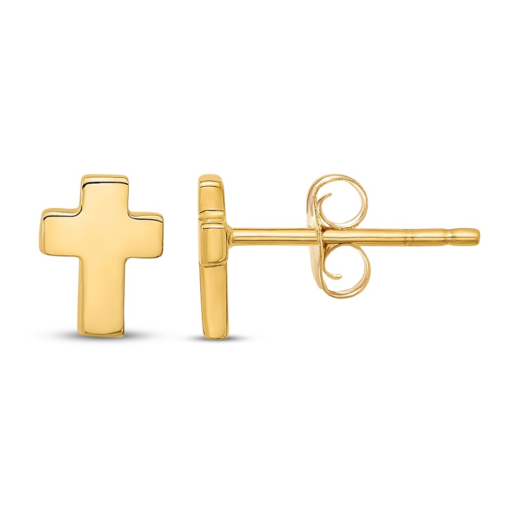 Cross Stud Earrings 14K Yellow Gold DJgKBcPF