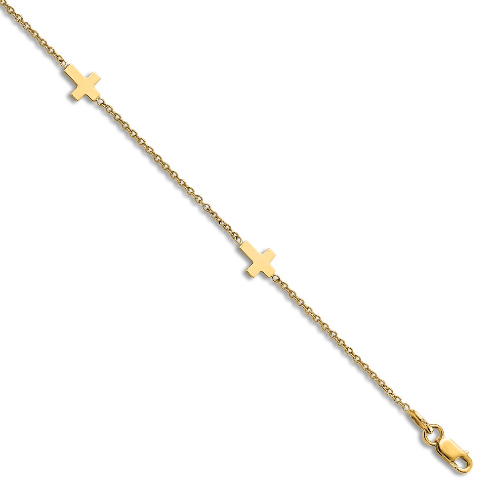 High-Polish Cross Anklet 14K Yellow Gold 9" DN51bTKj