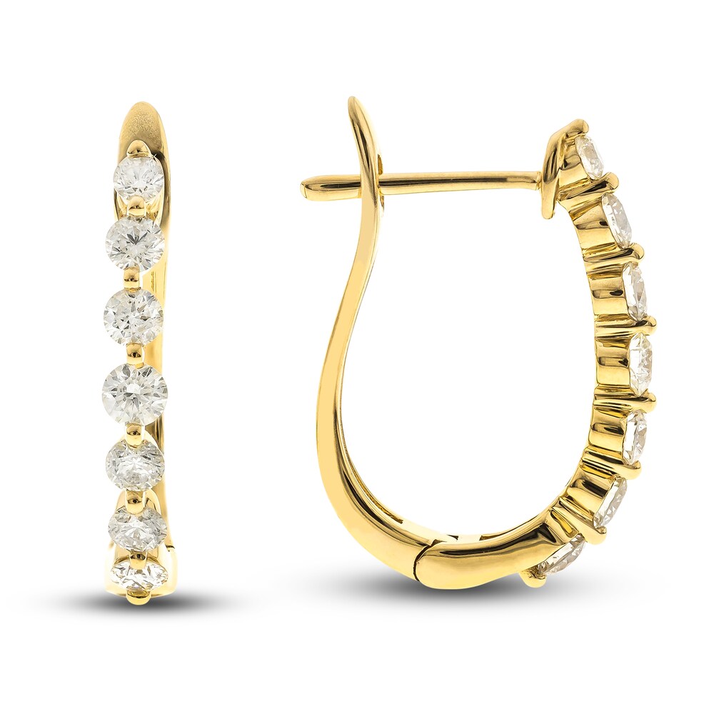 Diamond Hoop Earrings 7/8 ct tw Round 14K Yellow Gold DNCcl4fE