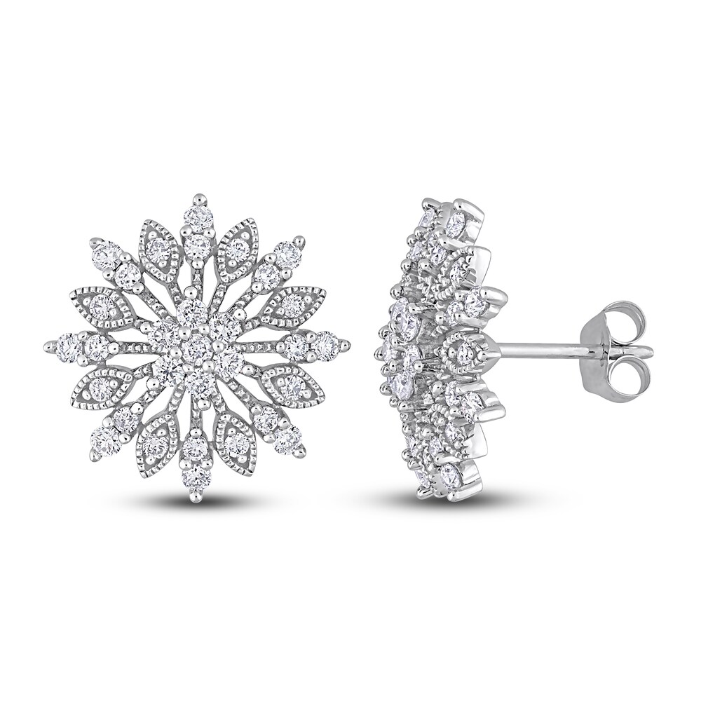 Diamond Star Stud Earrings 1 ct tw Round 14K White Gold DNWYX9zr