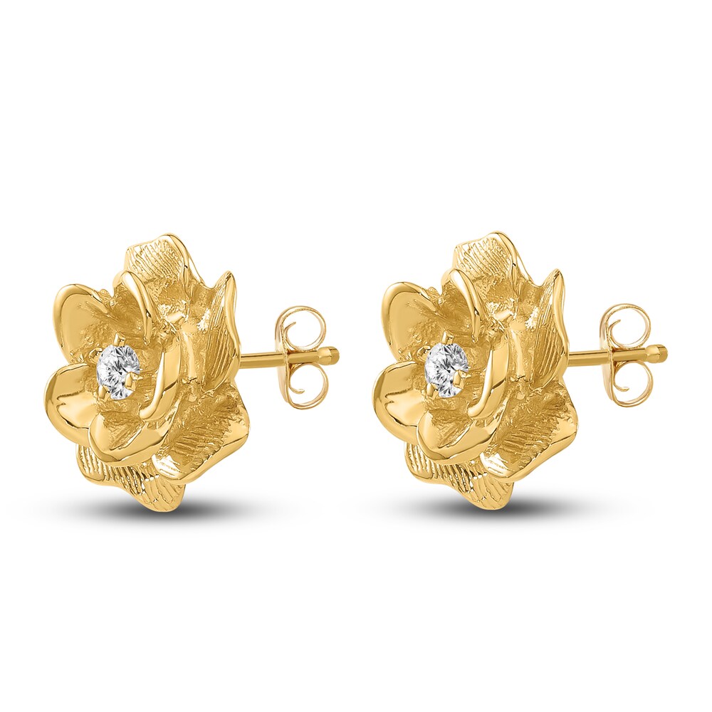 Diamond Flower Stud Earrings 1/15 ct tw Round 14K Yellow Gold DOd0UGFP