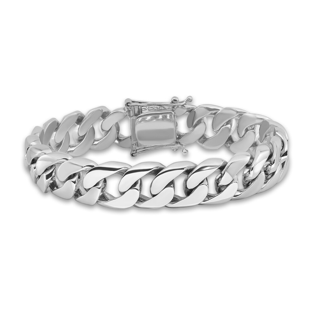 Men\'s Curb Chain Bracelet 13.4mm 14K White Gold 8\" DSSf6O3T