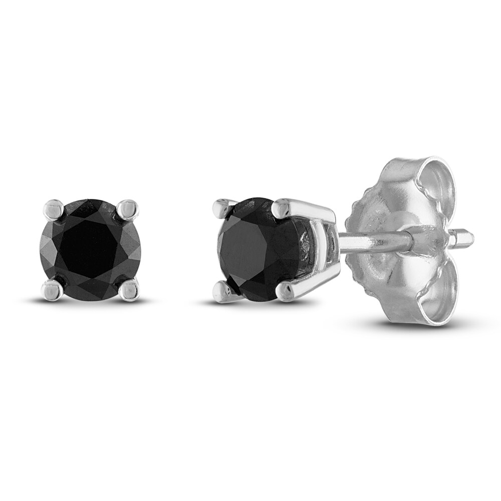 Black Diamond Solitaire Stud Earrings 1/2 ct tw Round 10K White Gold DUSY7jVV